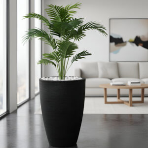 Vaso Grande para Plantas 58x36cm Moderno em Polietileno Decorativo Cone Grafiato Escovado Luxo - Preto