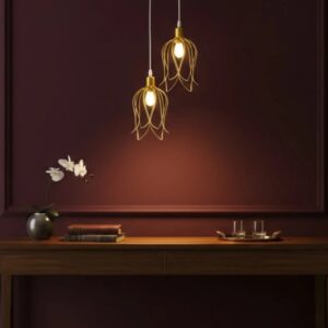 Pendente Triplo Lustre Luminária Aramado Tulipa Cabo Cristal 1 Metro