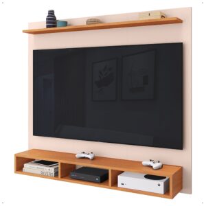 Painel Suspenso Rack Para Sala TV até 50 Polegadas Prateleira e Nicho Ideal Quarto Estante Home - Off White /Cinamomo