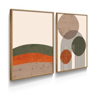 Quadro Decorativo Minimalista Boho Terracota Tons Quentes Para Sala de Jantar Estar Com Moldura - Avelã / 42x60