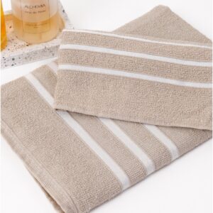 Kit 3 Toalhas De Banho 100% Algodão Alta Absorção 60x120cm - Bege - Jessica