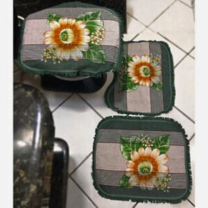 Tapete Para Banheiro Jogo 3 Peças Conjunto Tapetes Toalha Chão Piso Estampas Liso Barato Promoção - VERDE ESCURO ESTAMPADO