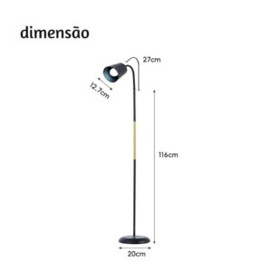 Luminária de LED moderna e minimalista de chão abajur de cabeceira luz para sala de estar Rotação livre de 360 graus - Preto clássico