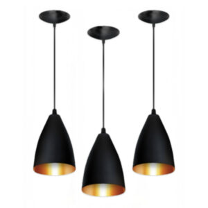 Kit 3 Luminárias Modernas Pendentes Sala Jantar De Teto Preta - Kit com 3 Luminárias