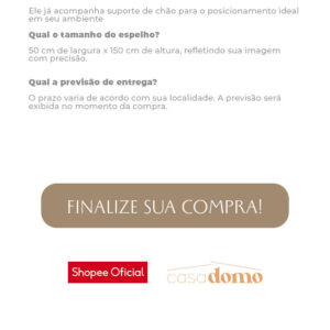 Espelho Corpo Inteiro Retângular 150x50cm C/ Suporte De Chão