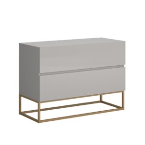 Mesa Cabeceira Eros 60cm Com Gavetas Pés Dourado Estilo Industrial