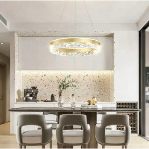 Lustre Pendente LED Cristal Premium 57W - Dourado | Iluminação Forte e Design Luxuoso para Sala, Quarto e Cozinha