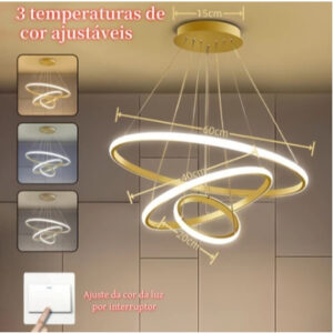 3 Cores em 1 luz Lustre Para Sala Lustre Pendente Cozinha Luminária de Teto Led Nordic Moderno Decoração Para Sala. - C3-Ouro【110V-220V】