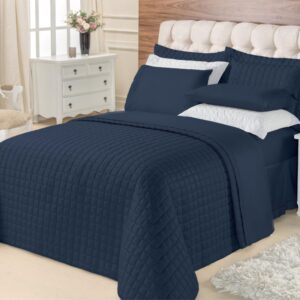 Kit Colcha Cobre Leito Top Line Estampado 3 Pçs 180 fios Premium - Azul Marinho