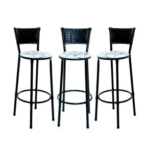 KIT 3 BANQUETAS BANCO ALTO ENCOSTO PRETO COZINHA AREA GOURMET MOVEIS DE JUNCO - bra.flo
