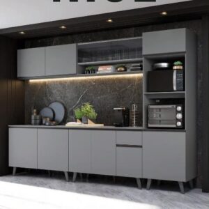 Armário de Cozinha Completa Suspenso 300cm Cinza Nice Madesa 06