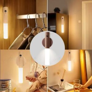 Luminaria Led Recarregável Sensor de Movimento Arandela de Madeira Minimalist Mesa Parede Magnética