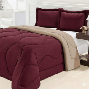 Edredom Queen Dupla Face Malha Gel 3 Peças - Vinho com Avelã