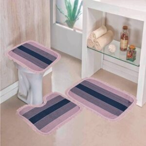 Tapete Para Banheiro Jogo 3 Peças Conjunto Tapetes Toalha Chão Piso Estampas Liso Barato Promoção - ROSA CLARO LISO