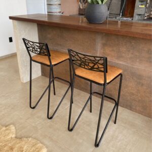Kit 2 Banqueta Alta Estofada Design Moderno Estilo Industrial Para Bancada Ilha ou Bar