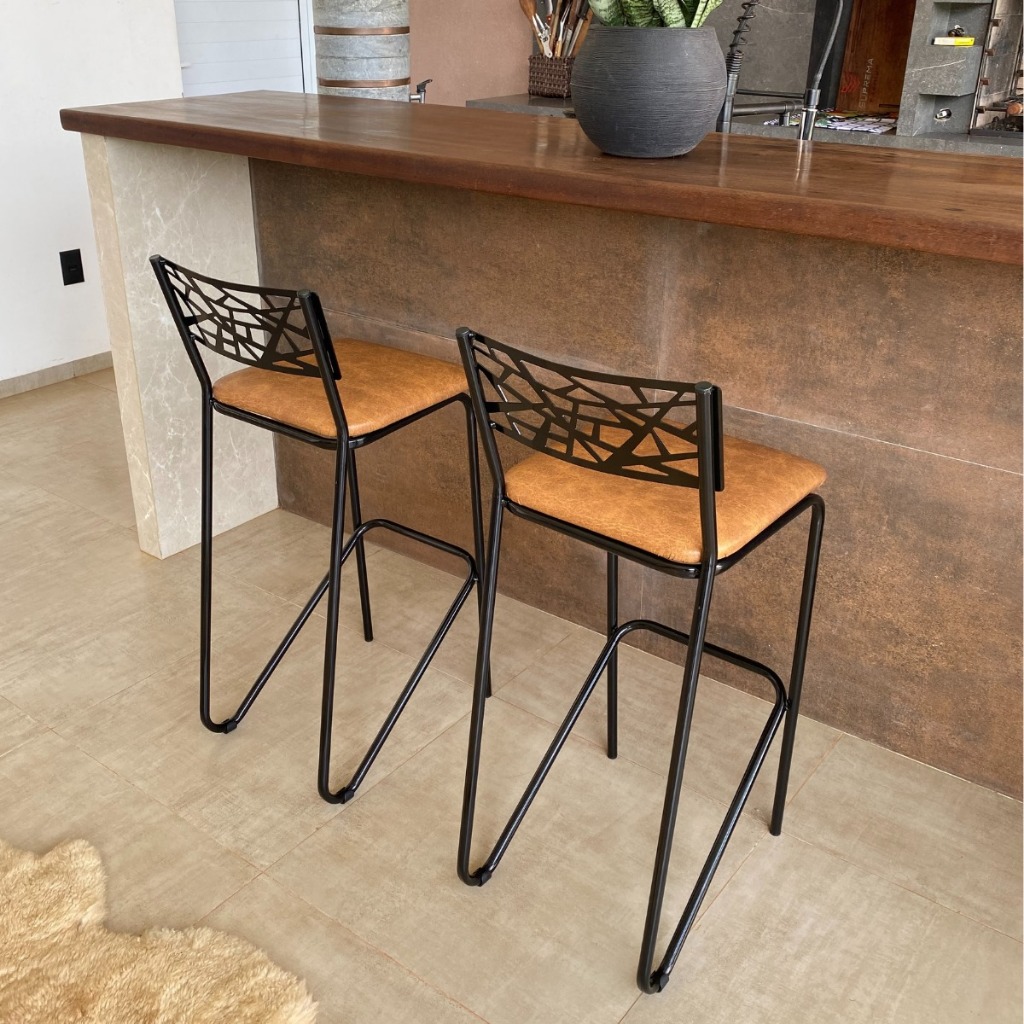 Kit 2 Banqueta Alta Estofada Design Moderno Estilo Industrial Para Bancada Ilha ou Bar