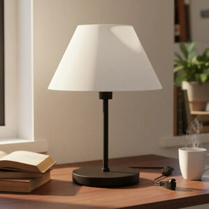 Abajur Luminária de Mesa Cúpula injetada Aramado Decoração Bancada Escritório Quarto Moderno - PRETO/BRANCO