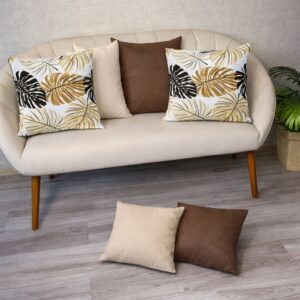 KIT c 6 ALMOFADAS DECORATIVAS CHEIAS 45X45cm ENCHIMENTO DE ESPUMA SOFT - MIX_COSTELA AVELÃcTABACO&PALHA