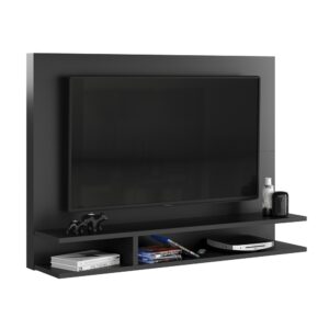 Painel Para Tv Smart 50 Polegadas Com Prateleira Nicho Quarto Sala MILÃO - MILÃO - PRETO