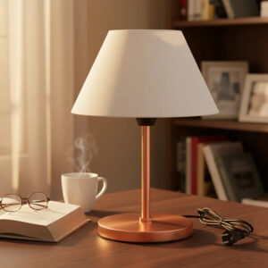 Abajur Luminária de Mesa Cúpula injetada Aramado Decoração Bancada Escritório Quarto Moderno - ROSE GOLD/BRANCO