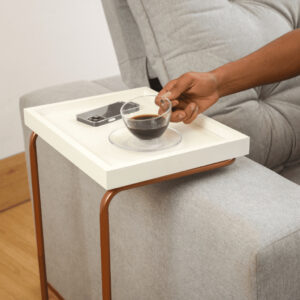 Mesa De Apoio Sofa Base Metal Cobre Para Sala - Branco