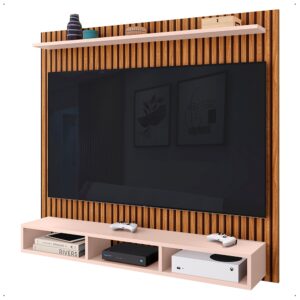 Painel Suspenso Rack Para Sala TV até 50 Polegadas Prateleira e Nicho Ideal Quarto Estante Home - Ripado/off