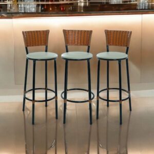 KIT 3 BANQUETAS BANCO ALTO DE COZINHA AREA GOURMET MOVEIS DE JUNCO - 3.bq.alta.imbuia/bege