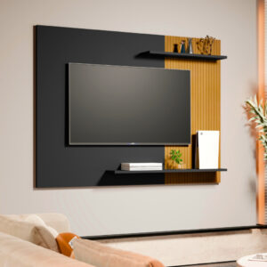 Painel Para Tv 50 Polegadas Estante Rack Flutuante Sala Quarto Painel Suspenso Ripado Nichos Nature - Preto / Ripado