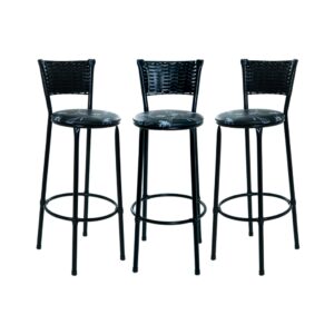 KIT 3 BANQUETAS BANCO ALTO ENCOSTO PRETO COZINHA AREA GOURMET MOVEIS DE JUNCO