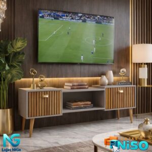 Rack Bancada Studio Leão 1.80cm Tv 75pol e 1.20 com pés Tv 50pol Home com 2 Portas - Lançamento Mirassol - RACK STUDIO 1.20 FEND/RIPADO