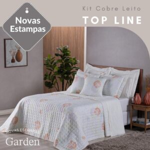 Kit Colcha Cobre Leito Top Line Estampado 3 Pçs 180 fios Premium - Garden