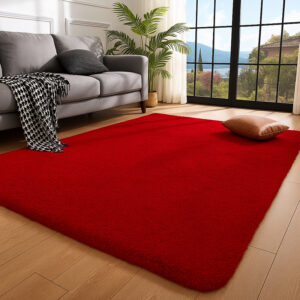 Tapete Felpudo 40mm Pelo Alto 2,00 x 1,50 Para Sala E Quarto - Vermelho