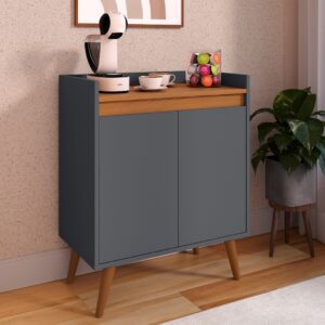 *Aparador Buffet Cantinho Café Sala Jantar Cozinha 4 Portas Puxador Embutido Prateleira Interna K7 - Lívia 2 Cinza Com Freijó