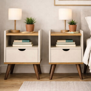 Kit 2 Mesas Cabeceira Quarto Gaveta Decoração Resistente Multiuso Organizador Nicho Retro Cores