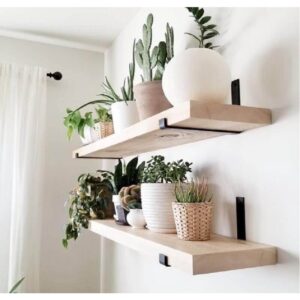 Kit 2 Prateleiras Estilo Industrial com Mão Francesa Invertida Prateleira de Madeira