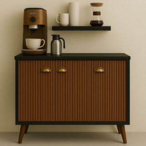 QUEIMA DE ESTOQUE - Aparador Buffet E&A 3 Portas com Pés Retro Cantinho Do Café - PRETO/RIPADO