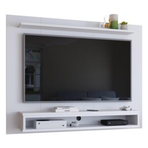 Painel Ripado TV Para Sala Com Nicho e Prateleira Espaçosa Organização Elegante Moderna e Resistente - 60" - Branco