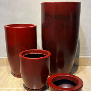 Kit 4 Vasos Marmorizados Decorativos Planta de Luxo Flor Polietileno Coluna polida N1 N2 + Bojo N1 N2 Com Pratos +Bacia - (211+219+228+229)VERMELHO MARM