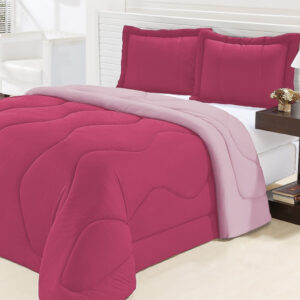 Edredom Queen Dupla Face Malha Gel 3 Peças - Pink com Rosa