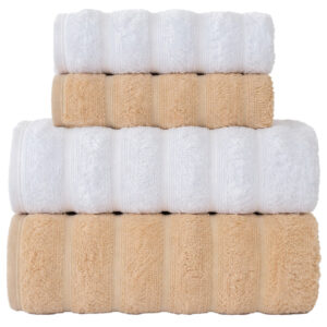 Kit 4 Peças Toalha Requinte | Fio Penteado 100% Algodão | Wiegand - Ivory e Branco