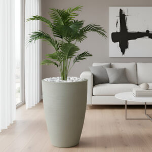 Vaso Grande para Plantas 58x36cm Moderno em Polietileno Decorativo Cone Grafiato Escovado Luxo - Cinza