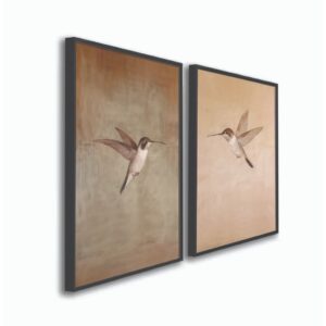 Kit2 QUADROS decorativo com MOLDURA CAIXA ALTA grande 41x61 cm Beija-Flor, Arte Minimalista Retrô para Decoração Rústica - Preto fosco 41x61X3.5 cm