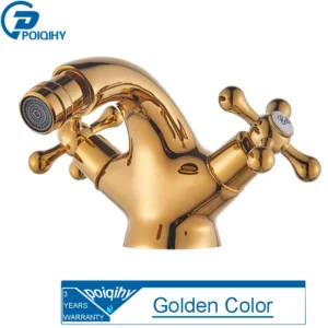 Torneira de Bidê Dourada com Alças Duplas para Banheiro - Cor Dourada