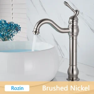 Torneira de Banheiro de Bronze Antigo com Misturador Quente e Frio - Níquel Escovado