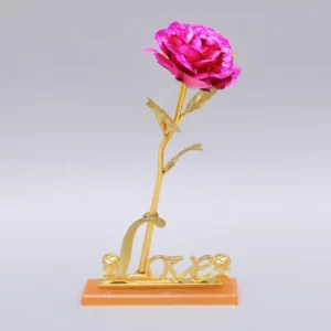 Rosa Artificial Banho de Ouro 24K - Decoração Criativa para Festas - Rosa-avermelhado com base