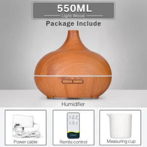 Difusor de Óleo Essencial Ultrassônico com Controle Remoto e Luz LED - 550ml--Claro