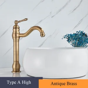 Torneira Misturadora Retrô para Pia de Banheiro - Água Quente e Fria - Latão Antigo