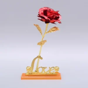 Rosa Artificial Banho de Ouro 24K - Decoração Criativa para Festas - Vermelho com base