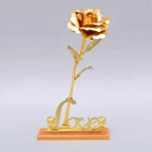 Rosa Artificial Banho de Ouro 24K - Decoração Criativa para Festas - Ouro com base