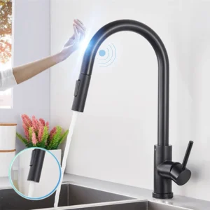 Torneira de Cozinha com Sensor Inox e Controle de Toque - Rotação 360